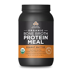 Ancient Nutrition Organic Bone Broth Protein Meal, Peanut Butter Flavor, 15 Serving Size – Organic, Gut-Friendly, Paleo-Friendly, Protein Meal Replacement