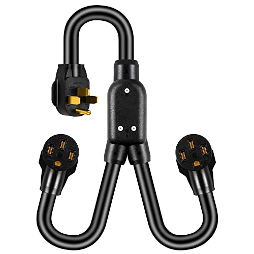 Zoblise Nema 14-50 Splitter Adapter, 240V Splitter 14-50P Male Plug to 14-50R Female Y Spliter Plug Extension Cord Adapter 3Ft, Compatible with EV, RV