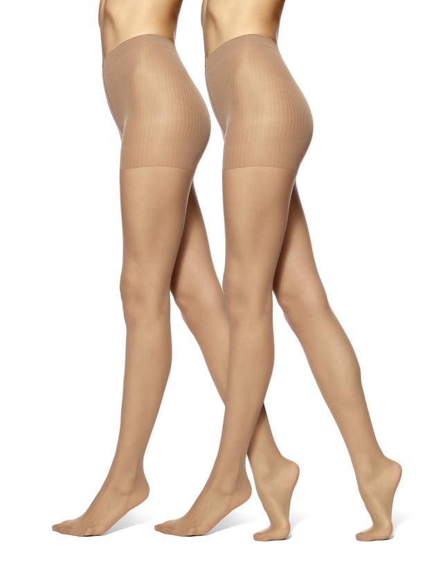 No nonsense Women's Control Top Pantyhose with Sheer Toe, Tan - 2 Pair Pack, B