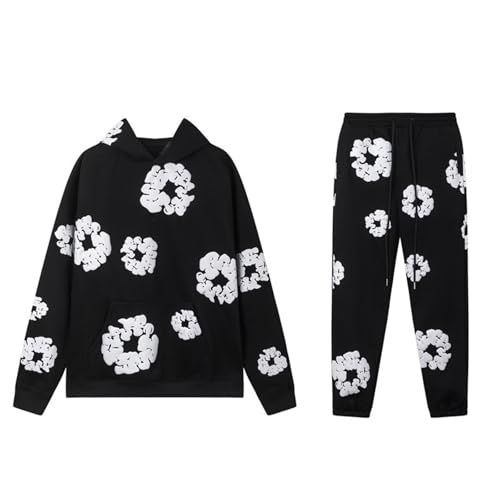 Jogginganzug Kinder Set Baggy Blumen D T Sportanzug Langarm Blumen Druck Lose Freizeitanzug Sport Outfit 2-Teiliges Kapuzenpullover und Jogginghose Unisex Jungen Mädchen Tracksuit Trainingsanzug