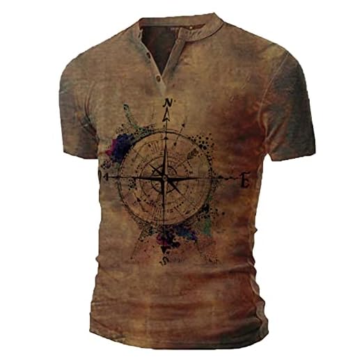 2022 Camiseta Hombre Verano Manga Corta Mapa Impresión Moda Originales Camiseta Casual Retro T-Shirt Blusas Camisas Camiseta botón Cuello en V básica Suave Talla Grande Camiseta Top