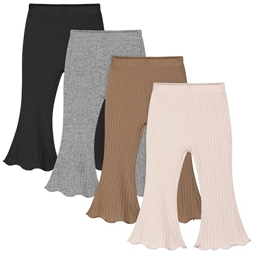 Image of Resinta 4 Packs Baby Girl Flare Pants Solid Toddler Bell Bottoms Trousers Cotton Ribbed Ruffle Pants