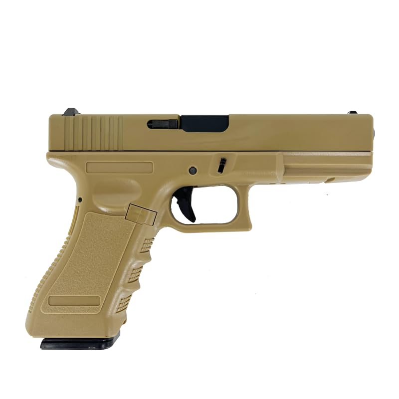Pistola Tipo Glock 17 Modelo Valiant Guardian de Gas blowback en Color Tan de la Marca Rossi. Compatible con TM, KJ Works y We en Piezas intarnas y Cargadores. Corredera metálica, Potencia 1 Julio