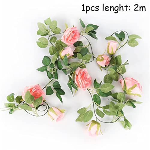 Générique Guirlande De Noël Fleurs Artificielles Rose Ivy Vigne Décoration De Mariage Real Touch Chaîne De Fleurs en Soie Maison Suspendue Guirlande Fête De Mariage Décor 2m Guirlande