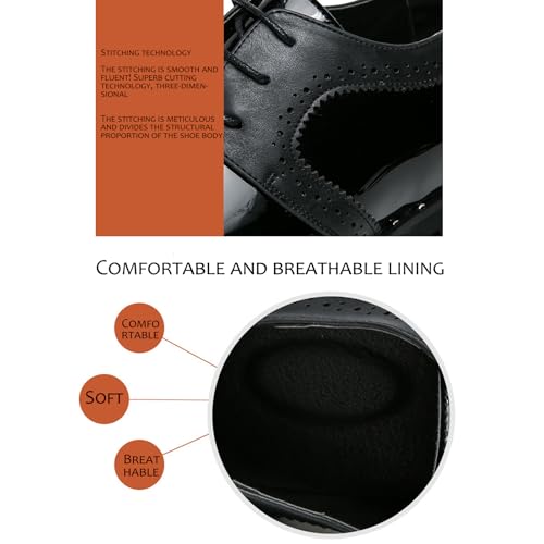 Men's Patent Leather Wingtip Luxury Oxford Shoes Vintage Leather Stitching Chunky Heel Lace-Up Business Work Dress Shoes Suitable for Casual Work Party4