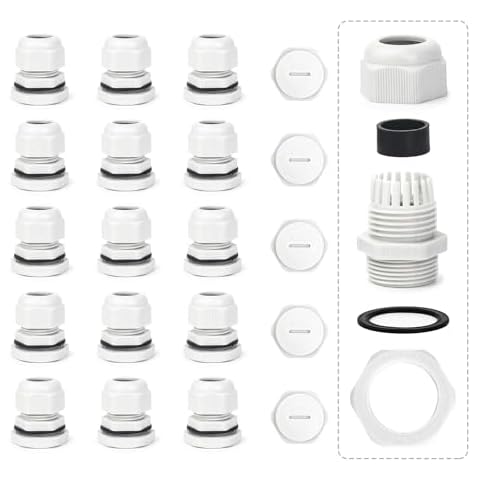 15Pack Cable Glands Mixed Set, IP68 Waterproof Stuffing Glands M25 10-14mm, Plastic Nylon Cable Conduit Waterproof Connectors Set with Gasket, Dustproof Cable Gland Connectors Cover