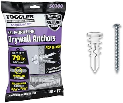 TOGGLER SnapSkru SP Drywall Anchors with Screws, 4 Pack