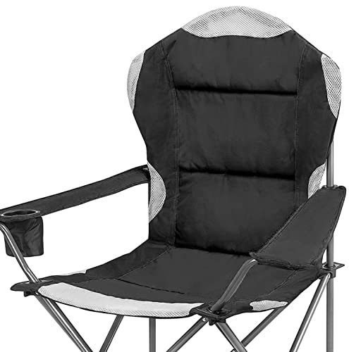 Hyfive Folding Camping Chairs Heavy Duty Luxury Padded with Cup Holder High Back - Black - 1 Chair