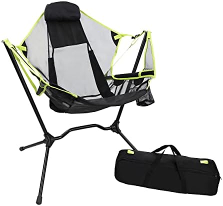 Neature Camp Swing Folding Chair Rocker - Black and Green Outdoor Camping Portable Hammock with 330lb Weight Capacity