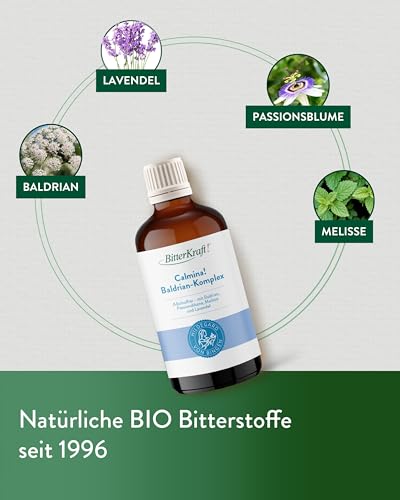 Calmina! Baldrian-Komplex 100 ml – Tropfen mit Baldrian, Hopfen & Lavendel + Vitamine – Schlaf-Tropfen - entspannend - vegan & alkoholfrei – 100% Natur - Made in Germany