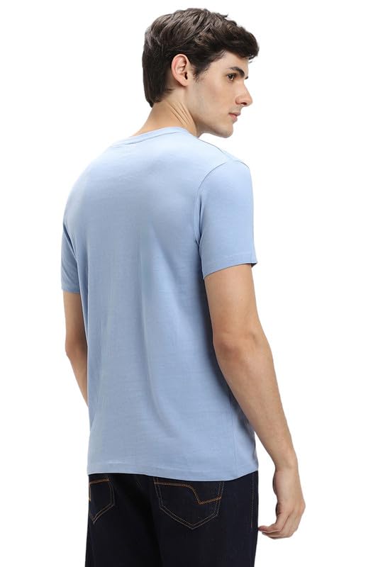 Image of Dennis Lingo Men's Light Blue Cotton Crew Neck Tshirt, Regular Fit Half Sleeve