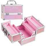 FRENESSA Makeup Train Case Portable Makeup Case Organizer Cosmetic Box Make Up Box Makeup Organizer Cosmetic Storage Cases with Locking Nail Kit Organizer Travel Case Mermaid Pink
