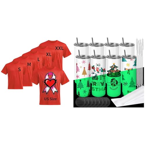 Joyclub Bundle of 5 PCS Unisex Sublimation Blanks Bulk Polyester T Shirts and 8 Pack Sublimation Tumblers Glow in The Dark 20 oz
