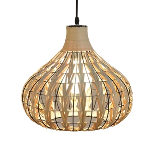 YGZPALH Lampada A Sospensione in Stile Americano Lampadario in Rattan Tropicale Cesto Lampada da Appendere Lampada A Sospensione Middle Century in Marrone Scuro Paralume Industriale per La Camera