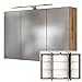 Produktbild Lomadox Badezimmer Spiegelschrank 100 cm, Wotaneiche Dekor, 3D-Ansicht, 3-türig, LED Beleuchtung, B/H/T: 100/64-69/20 cm
