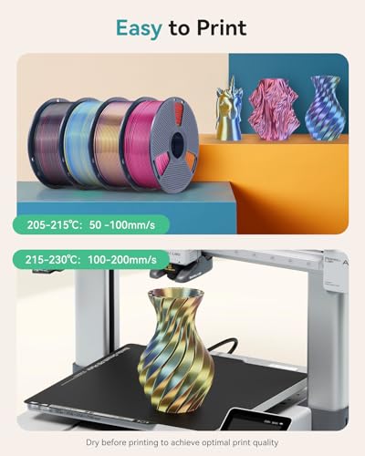 Image of SUNLU Silk PLA+ Filament 1.75mm, Chrome Like Gloss Finish, Smooth Silk Texture, Four Color Appearance from Different Angles, 1kg(2.2lbs) PLA Plus 3D Printer Filament, Red Yellow Green Black