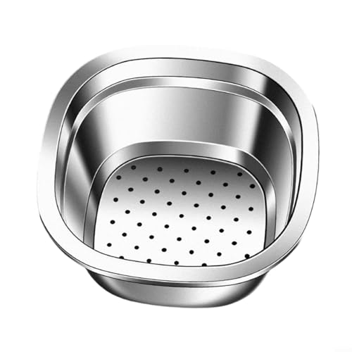 MoSundi Scolapasta a doppio strato in acciaio inox con rete fine per lavare e conservare frutta, verdura e riso, argento