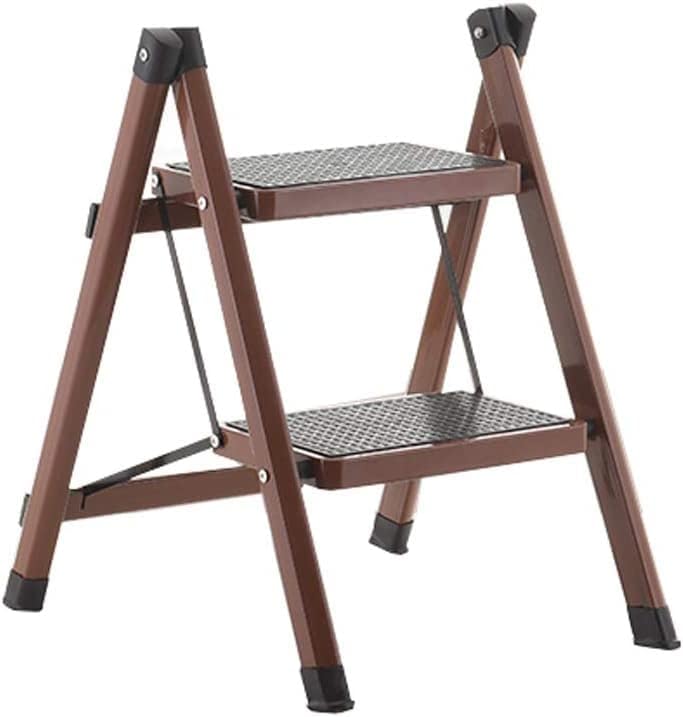 OKUOKA Metal 2 Steps Step Stool Foldable Portable Stepladders Multi-Function Ladder, 150KG Max Capacity -M04N (Color : 2#)