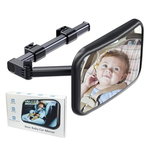 Spiegel Auto Baby, Rückspiegel Baby Auto mit Gefederten Clips, Glas-Spiegel, 360° Drehbar, Rücksitzspiegel Baby für Meisten Auto(129 * 65.8mm) (Schwarz)