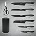 HUNTER.DUAL Knife Set, 8-Piece Kitchen Knife Set for Chef, Sharp Knife Set with Universal Knife Block, Anti-Rust Kitchen Knife Block Set, Ergonomical Design (Black)