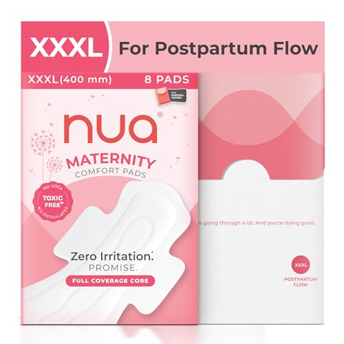 Image of Nua Maternity Comfort Pads | XXXL 400mm | Pack of 8 | For Postpartum Bleeding and Clots | Rapid Absorbent Core | Edge-to-edge Protection | Elevated Central Core | Front to Back Coverage | Super Soft and Breathable | No Rashes | 100% Toxic-Free, Dermatologically Tested | Safe on Skin | Convenient and Hygienic Disposal