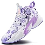kniaiwx Men Basketball Shose Breathable Fashion Sneakers Non Slip Sport Shoes White&Purple-1 Size 7