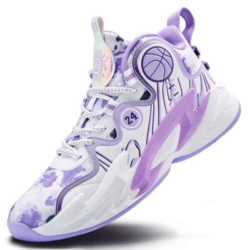kniaiwx Men Basketball Shose Breathable Fashion Sneakers Non Slip Sport Shoes White&Purple-1 Size...