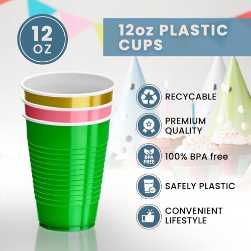 DecorRack 20 Party Cups 12 oz Disposable Plastic Cups for Birthday Party Bachelorette Camping Indoor Outdoor Events Beverage Drinking Cups (Grey, 20) - Image 8