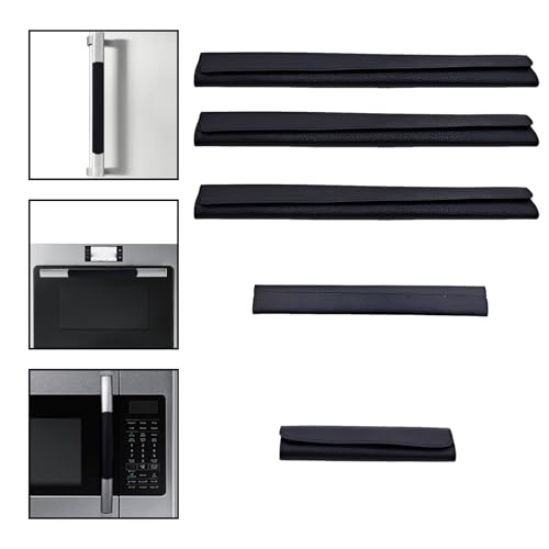Heran 5 Pieces Refrigerator Door Handle Covers, Adjustable Non-Slip Appliance Handle Covers for Fridge, Microwave, Oven, Dishwasher, Easy to Clean & Install, Charcoal Black