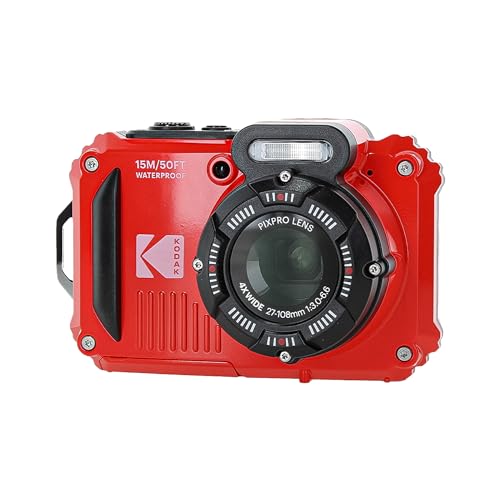 Image of Kodak PIXPRO WPZ2 Digital Camera (Red) | 16MP Sensor, 4X Optical Zoom, Waterproof Shockproof Design & Full HD Video | Great for Outdoor & Travel Photos (WPZ2-RD) + 32GB Card + Case + Cleaning Cloth