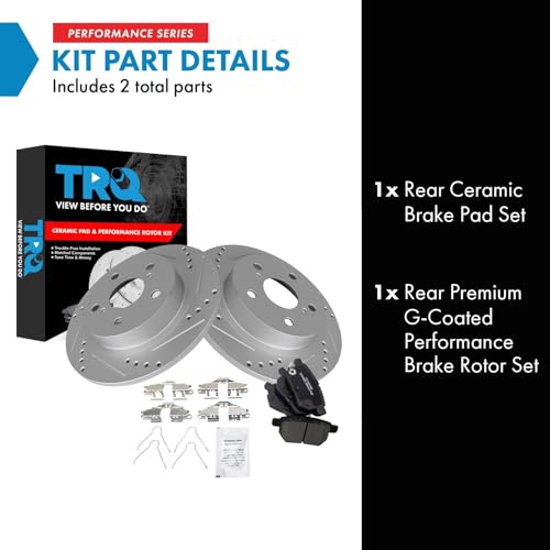 Image of TRQ Performance Rear Brake Pad and Rotor Set Ceramic Coated Drilled Slotted Rotors Compatible with 2011-2016 Scion tC