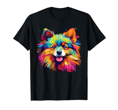 Wasserfarben Farbenfroher Zwergspitz Hunde T-Shirt