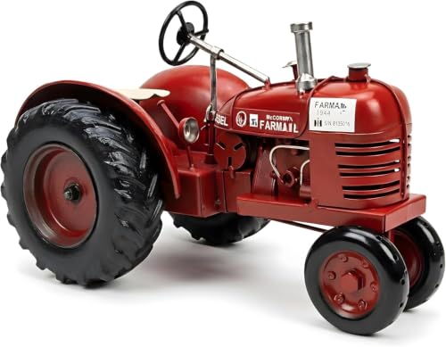 Maqueta de un tractor rojo decorativa ideal para salones rústicos y despachos elegantes