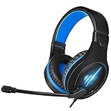 COLUSI C100 Stereo PC Gaming Headset with Noise Isolaing Mic,Blue LED Light,Over Ears Soft Menory Earmuffs with in- Line Volume Control for Xbox One,PS4,PS5,Mac,PC,Laptop (Blue)