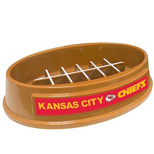 Image of NFL Super-Bowl Kansas City Chiefs Slow Feeder Dog & Cat Bowl. Football Design for Healthy Digestion. Non-Slip for Large & Small Pets