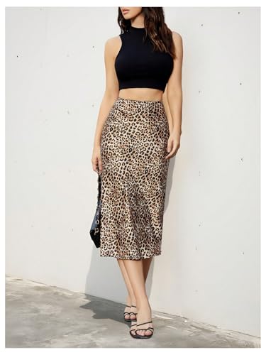 Floerns Women's Cheetah Print Midi Skirt Fishtail Ruffle Leopard Going Out Skirts4
