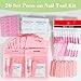 Press On Nail Tool Kit with Everything, Bebbtiy Press On Nail Prep Tool Kit Disposable Manicure Kit with Nail File, Nail Glue, Prep Pads, Adhesive Nail Tabs, Wood Stick, Packaging Bag (20pcs-pink)