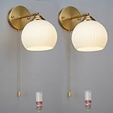 NDDSWM Mid-Century Modern Gold Wall Sconce, Set of 2 Industrial Bathroom Vanity Wall Sconce with White Spherical Glass Brushed Brass for Dining Room Living Room Bedside