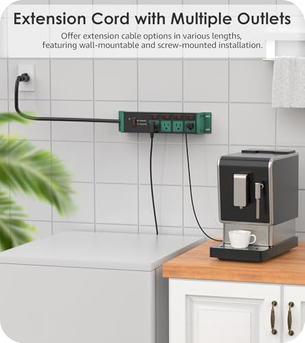 Image of CCCEI 2PCS Heavy Duty Power Strip Surge Protector 20 AMP Individual Switches. 12 Gauge Extension Cord with Multiple Outlets. Garage, Shop, Industrial Wall Mount Electric Extender. 4FT, Green.