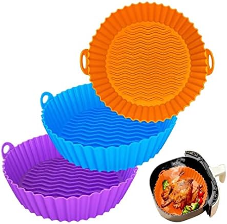 Silicone Air Fryer Liner | 3 -Pack Reusable Silicone Basket To Cover Airfryer | 7,5 Inch Baking Tray Accessories For Oven Microwave | Food Safe Stress-Free Cleaning Inserts | Fits 3-5 Qt