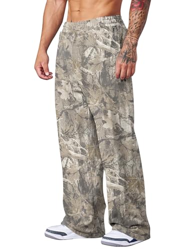 Mens Baggy Camo Sweatpants Graphic Workout Pants Wide Leg Athletic Jogger Pant Gym Sweatpant with Pocket Streetwear