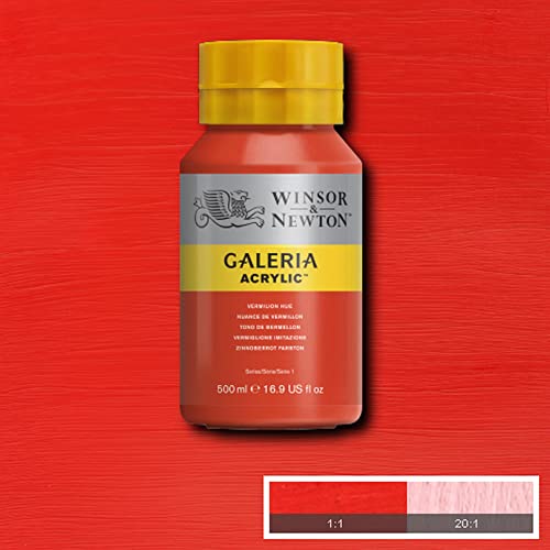Image of Winsor & Newton Galeria Acrylic Colour - Jar of 500 ML - Vermilion Hue (682) - Highly Pigmented Lightfast Artists' Acrylic Paints for Canvas, Wood, Fabric & Paper - More Colours Available