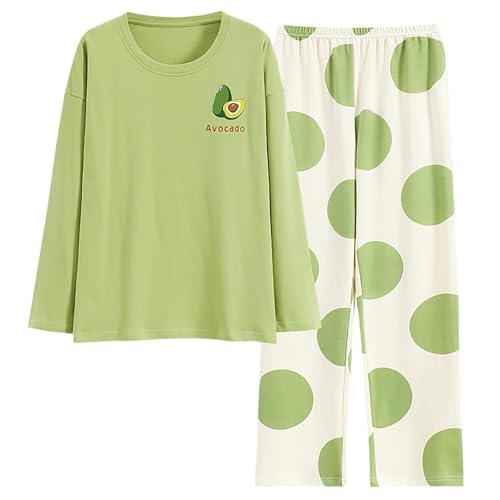 Pijama Mujer Invierno Algodon Largo Conjunto de Pijamas para Dormir Transpirable y cómodo otoño e Manga Larga Ropa Talla Grande 2 Piezas