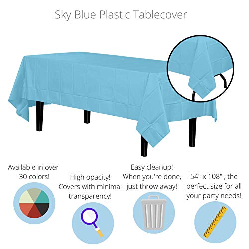 12-Pack Premium Plastic Tablecloth 54In. X 108In. Rectangle Table Cover - Sky Blue #TOP1
