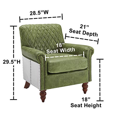 Volans Genuine Leather Chair, Set Of 2, Vintage Mid Century Genuine Leather Accent Chair With Wood Legs, Industrial Aluminum Wrapped And Riveted Arm Chair, Emerald #TOP1