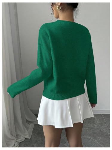 Image of RoseSeek Women's 3D Floral Appliques Crewneck Sweaters Long Sleeve Drop Shoulder Pullovers Elegant Knit Tops