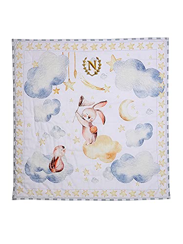 Image of Baby Jalebi Personalized Reversible Soft Organic Cotton Baby Blanket (Up in The Clouds, Initials inchN inch)