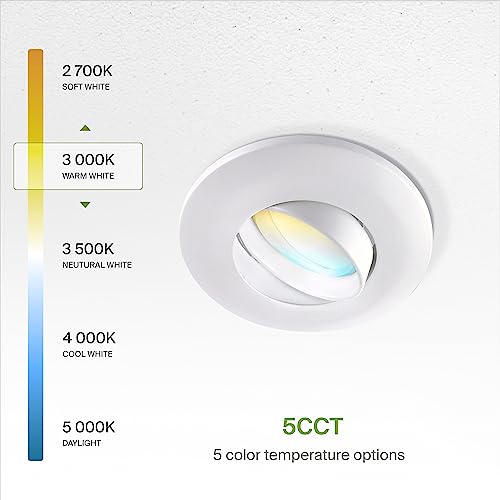 Asd Gimbal Retrofit, Can Lights 6 Inch Led, 5Cct 2700/3000/3500/4000/5000K Adjustable Led Can Lights, 15W -110W Eq., 1310 Lm Dimmable Ceiling Led Lights, Led Room Lights, Energy Star, Etl, 6 Pack #TOP6