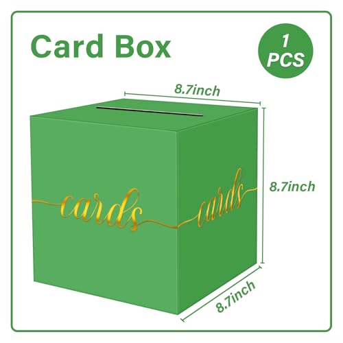 Image of 1 Pack Green and Gold Foil Card Box for Party, 8.7 inch Green Gift Card Box Money Box for Birthday, Wedding, Baby Shower, Retirement, Anniversary, Bridal Shower, Raffle Ticket