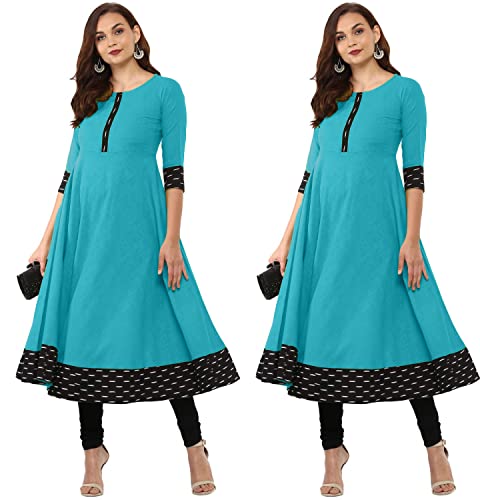 Image of NATEK Cotton Anarkali Printed Border Kurtis for Women Combo Pack of 2